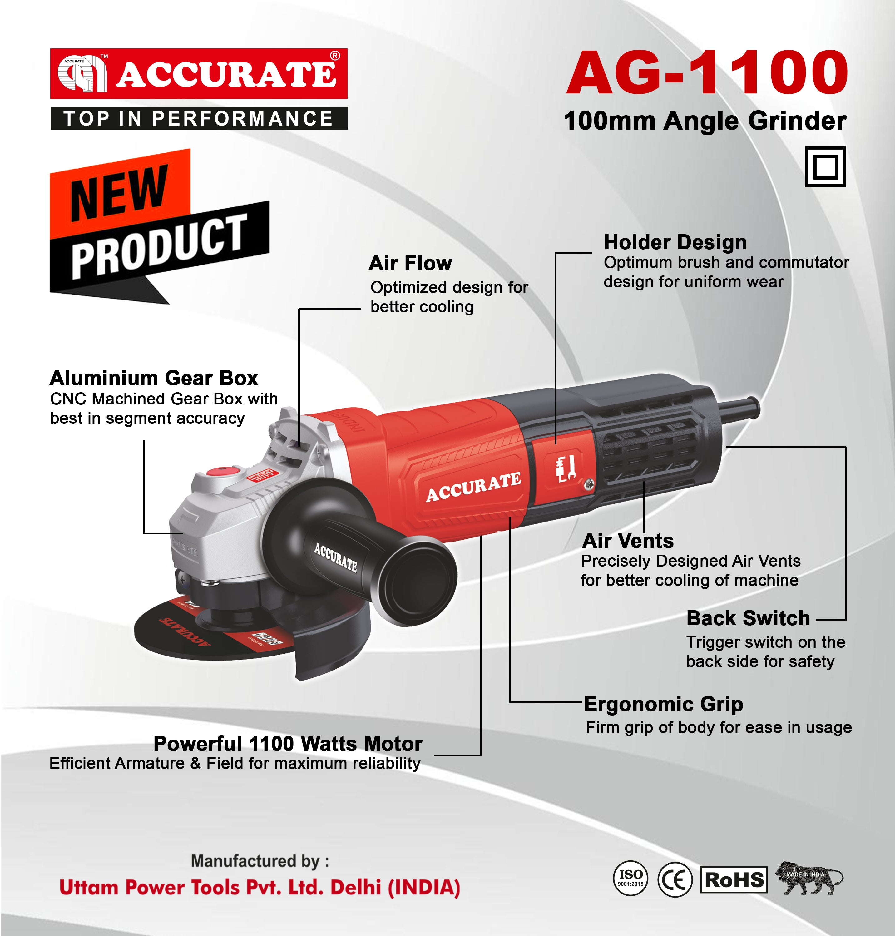Accurate AG-1100 Heavy Duty Angle Grinder